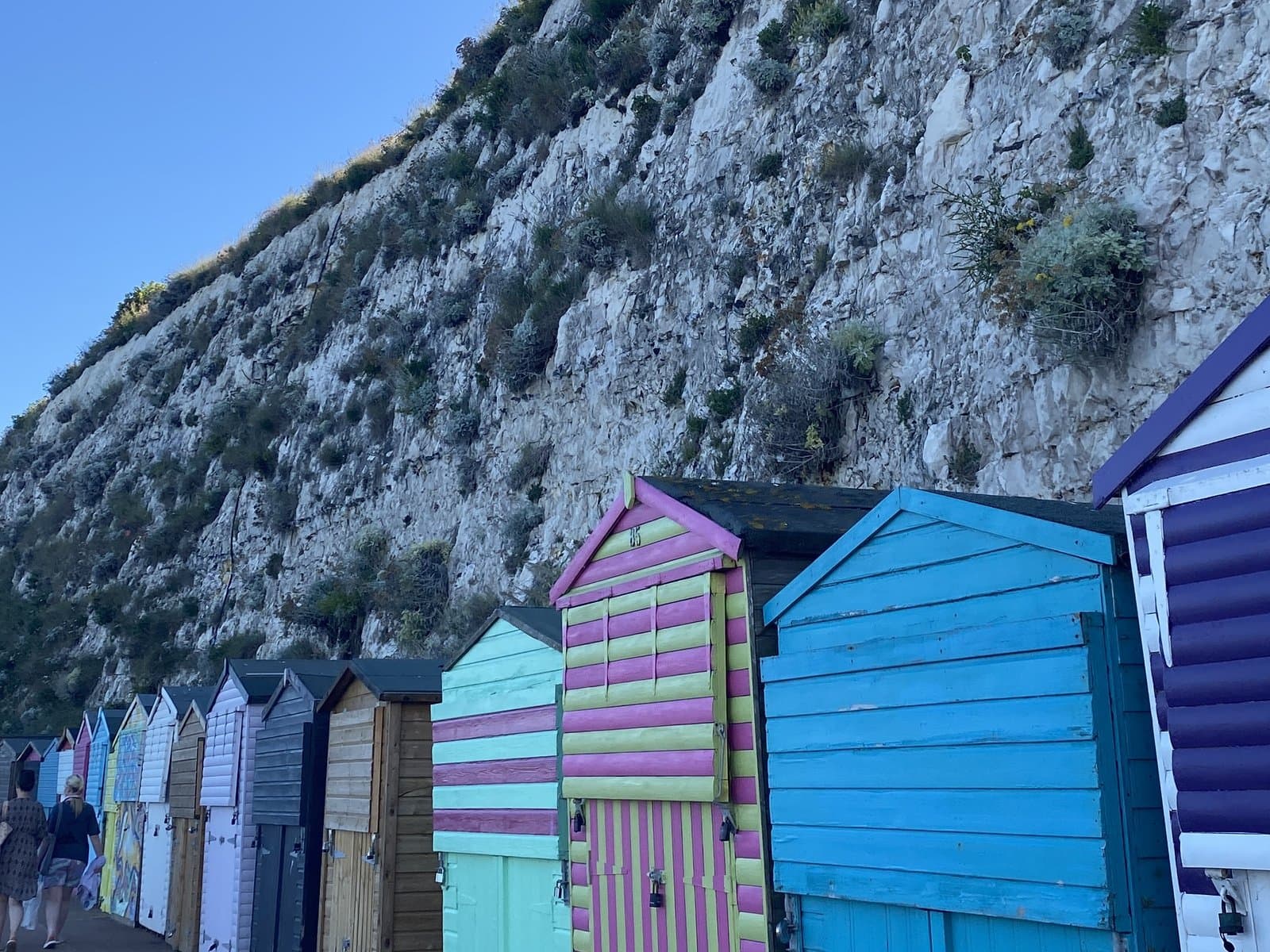 Beach huts under the chalk cliffs