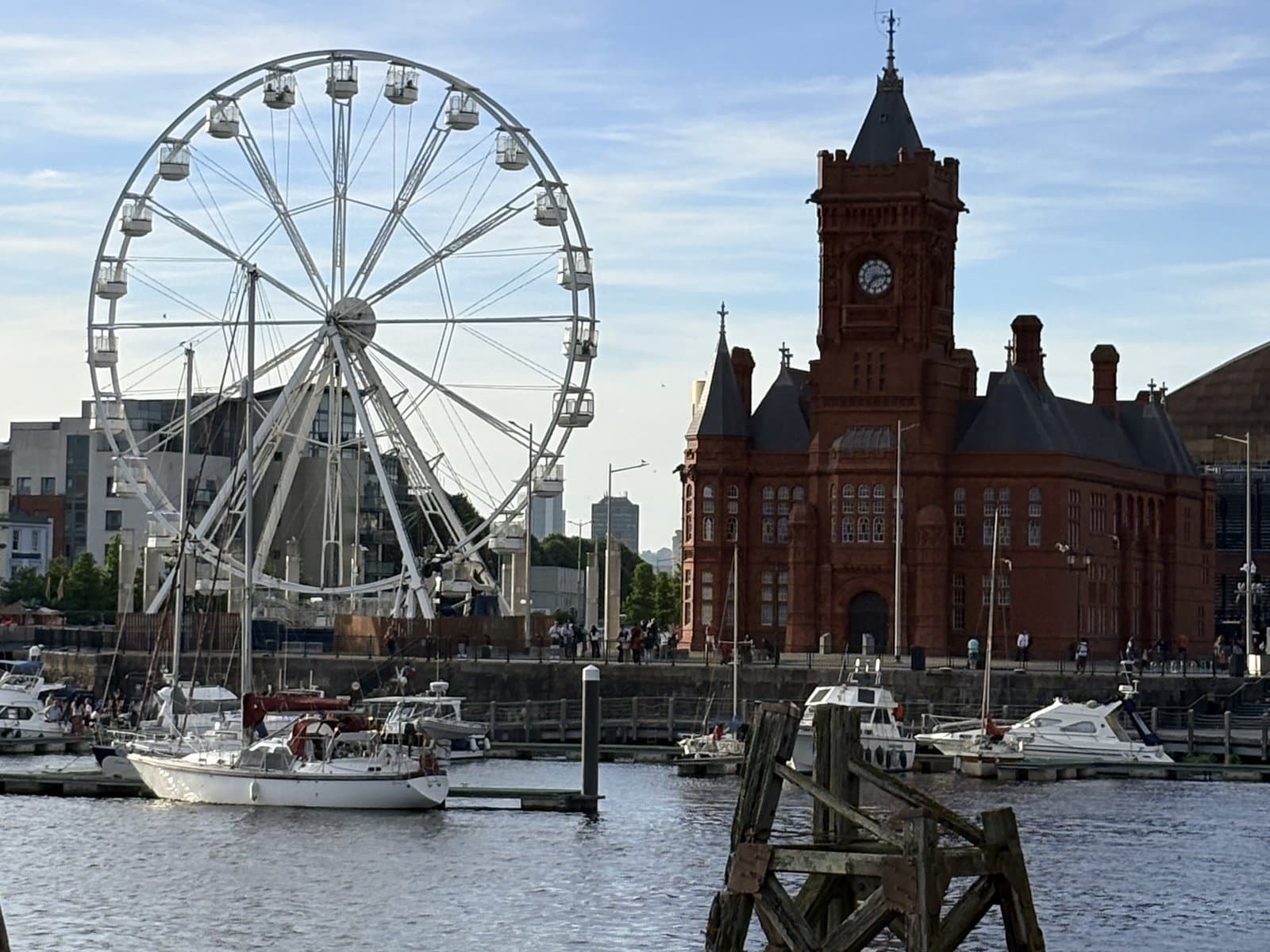 The Pierhead Building and the wheel in Cardiff Bay