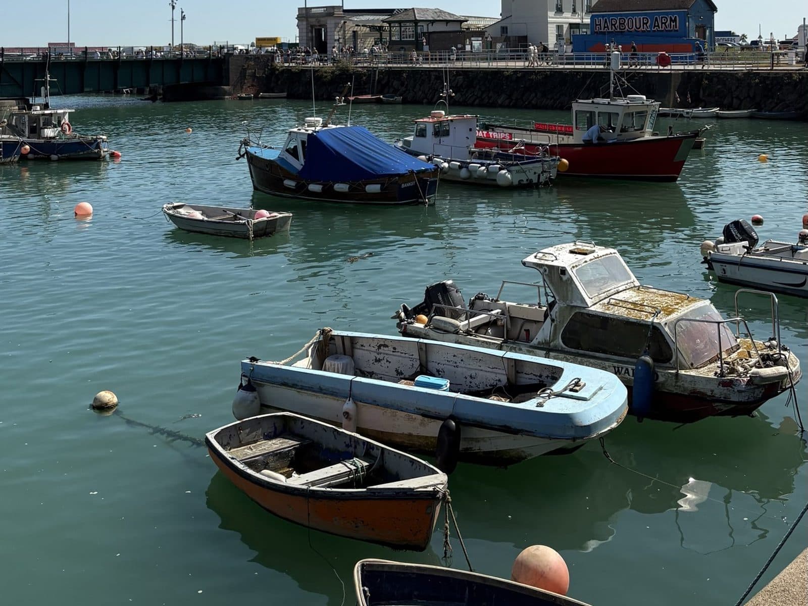 Small boats moored in Folkestone Harbour