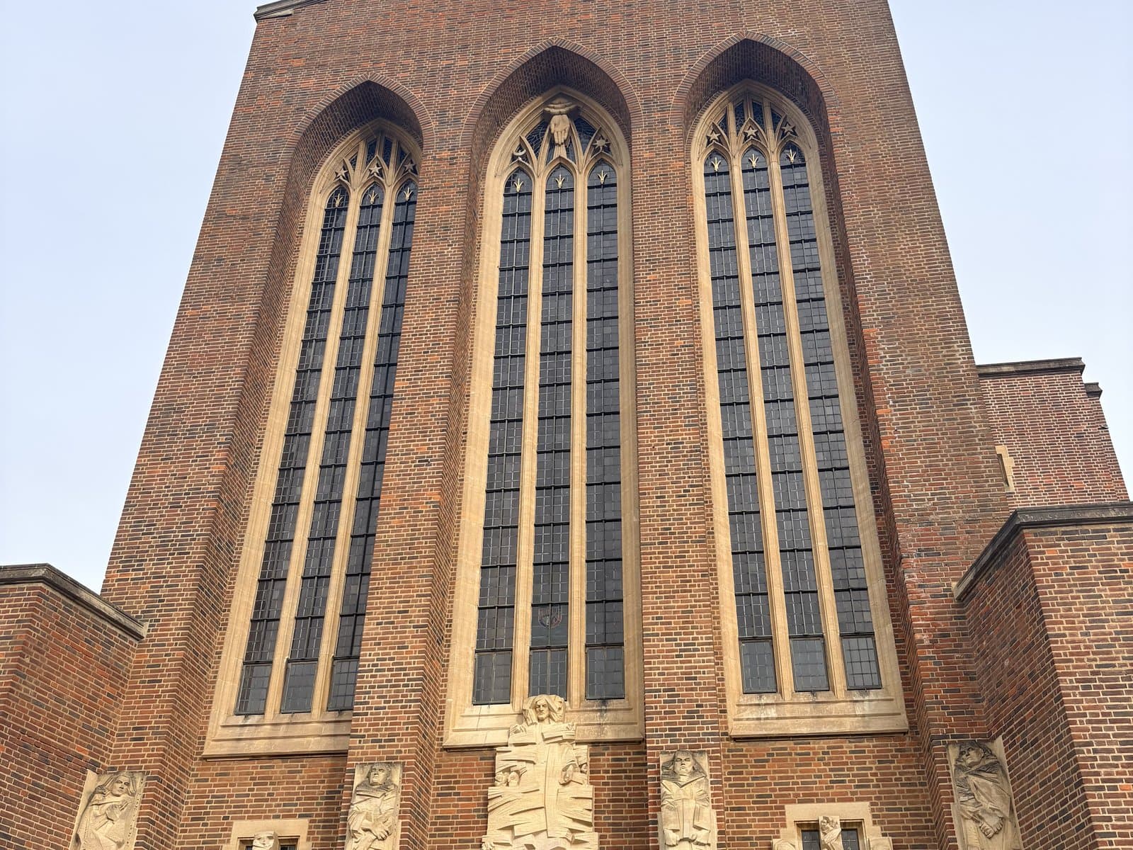 The brick west front of Guildford Cathedral