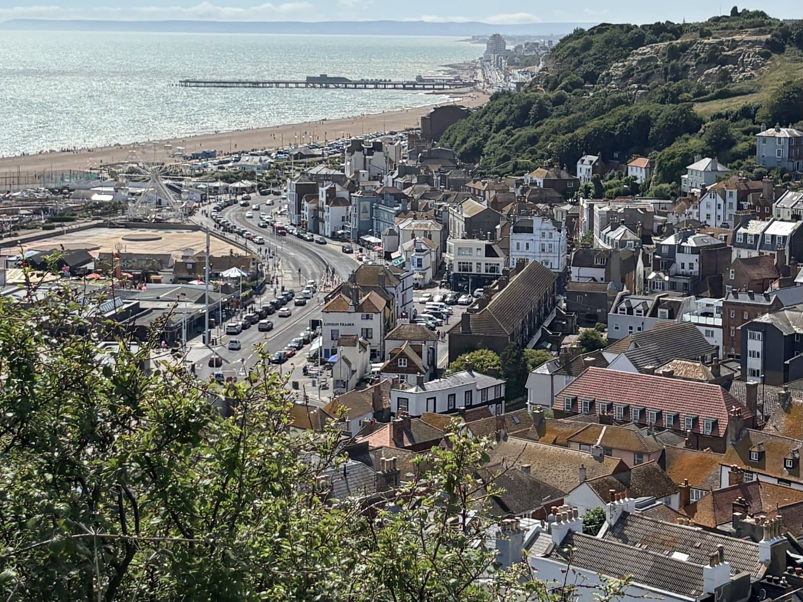The Old Town, the beach and the pier from the East Hill