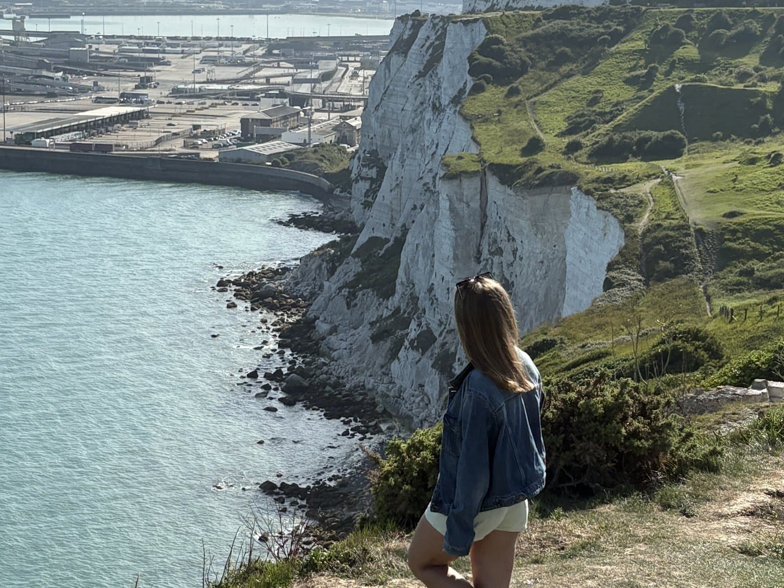 The white cliffs and Dover harbour from the clifftop path