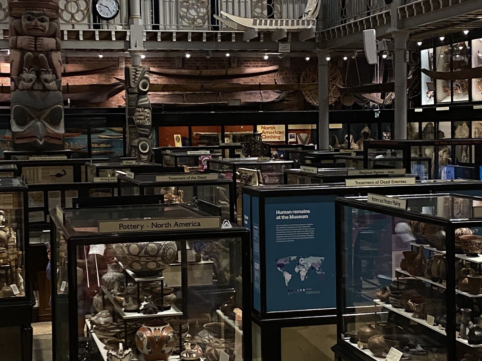 Crowded display cases in the Pitt Rivers Museum