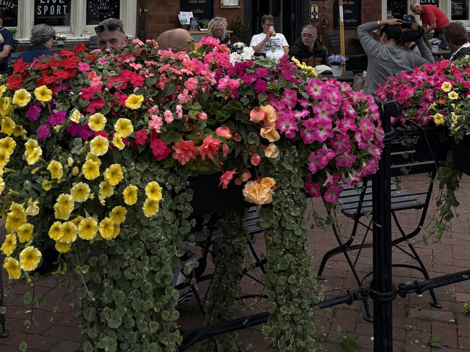 Flowers outside a pub on Poole Quay
