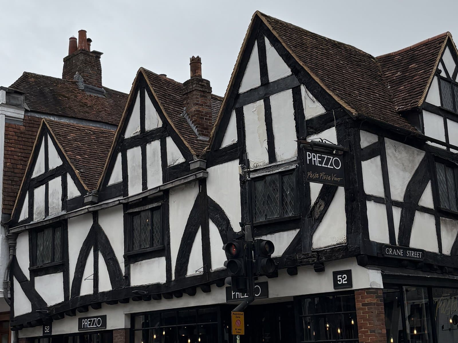 A timber-framed corner building in Salisbury
