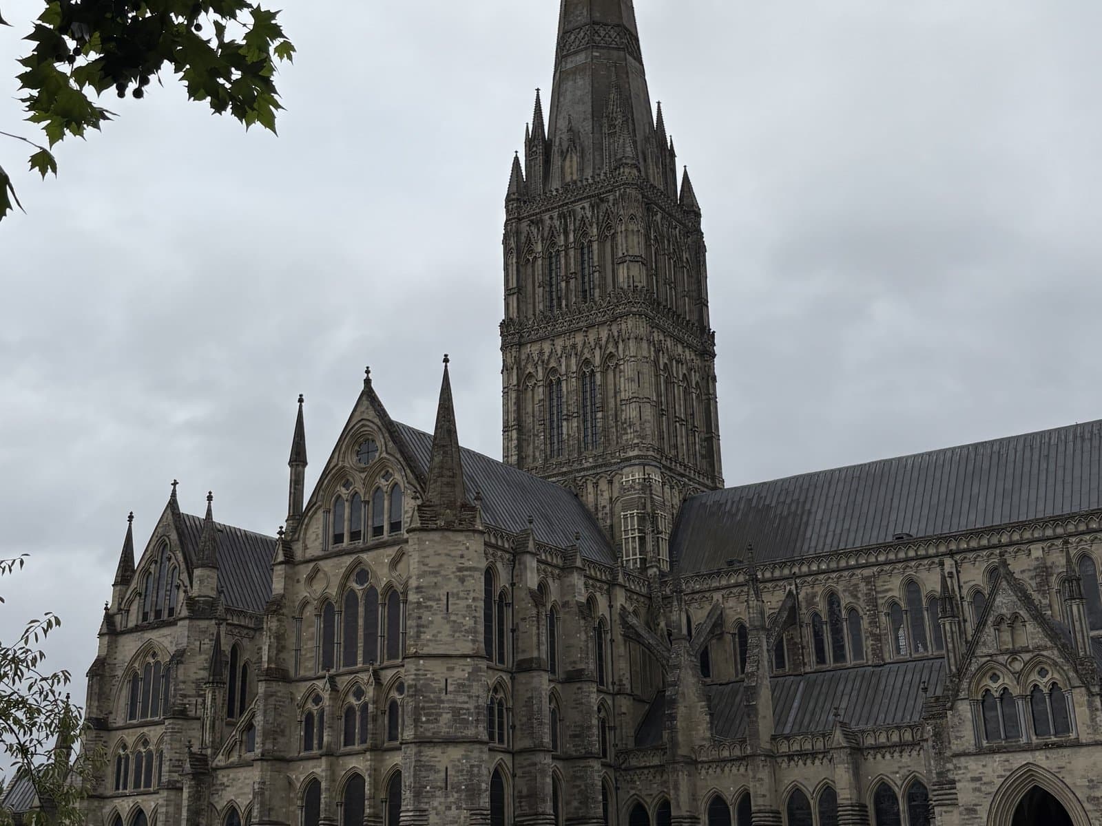 Salisbury Cathedral and its spire across the Close