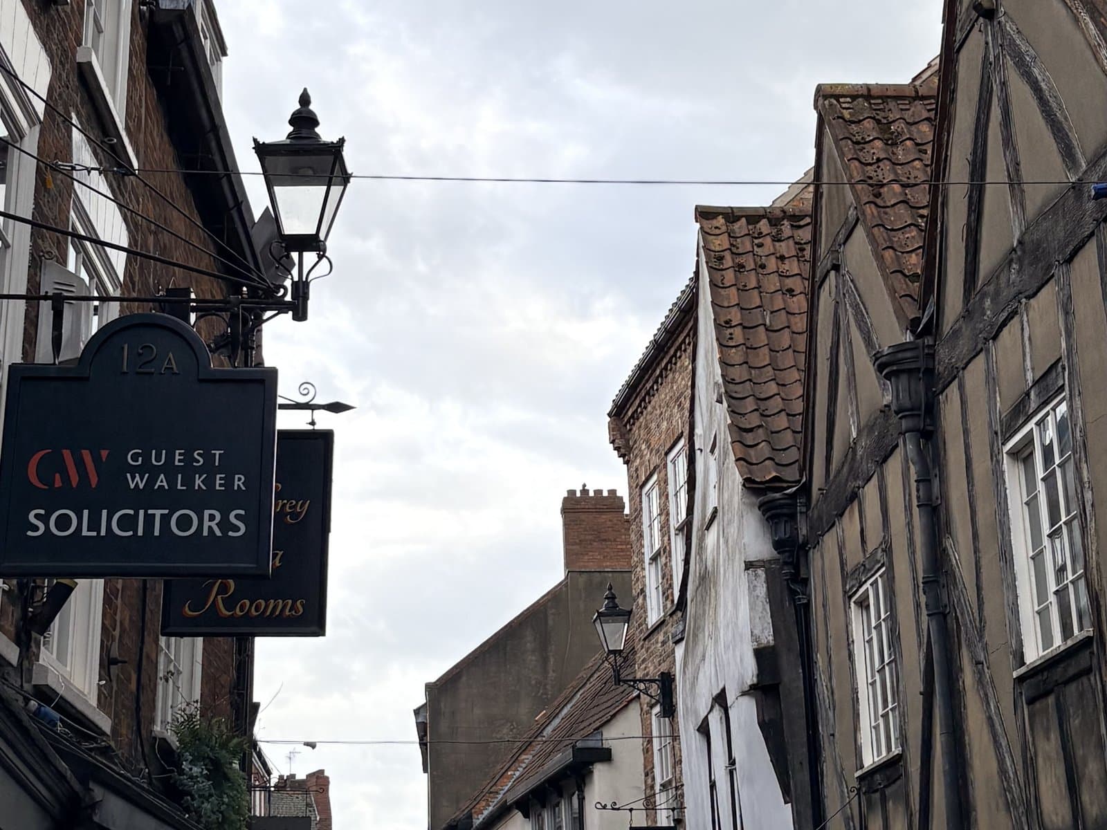 Overhanging timbered houses on the Shambles